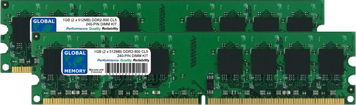 1GB (2 x 512MB) DDR2 800MHz PC2-6400 240-PIN DIMM MEMORY RAM KIT FOR PC DESKTOPS/MOTHERBOARDS